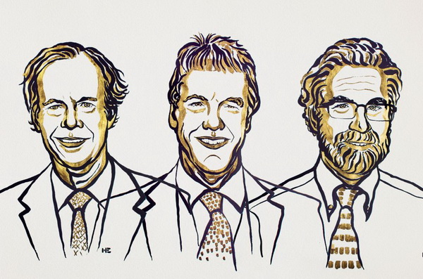 Лауреати Нобелівської премії з фізіології та медицини за 2019 р.: Вільям Келін, Пітер Реткліф і Грегг Семенца (Niklas Elmedhed / Nobel Media)